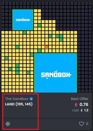 OpenSea에 등록된 진품 LAND의 정보